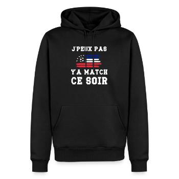 Je peux pas y'a match ce soir cadeau football - Sweat à capuche Premium bio Homme - noir - Devant - Nico (187cm)