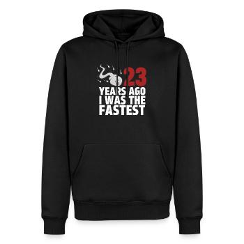 Vor 23 Jahren war ich der Schnellste - Männer Premium Bio Hoodie - Schwarz - Vorne - Nico (187cm)