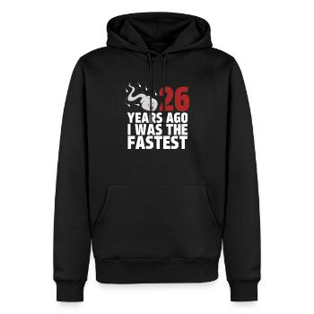 Vor 26 Jahren war ich der Schnellste - Männer Premium Bio Hoodie - Schwarz - Vorne - Nico (187cm)