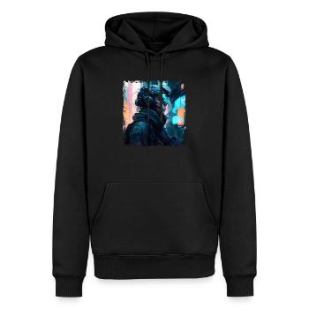Soldatin im Cyber Krieg der düsteren Zukunft - Männer Premium Bio Hoodie - Schwarz - Vorne - Nico (187cm)
