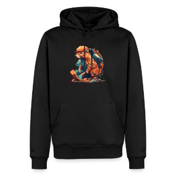 Biber arbeitet auf dem Bau - Männer Premium Bio Hoodie - Schwarz - Vorne - Nico (187cm)