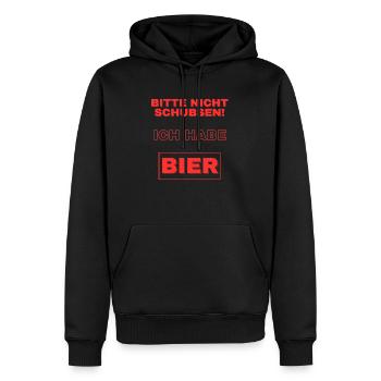 Bitte nicht Schubsen! Ich habe Bier! - Männer Premium Bio Hoodie - Schwarz - Vorne - Nico (187cm)