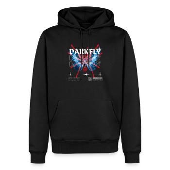 DUNKELFLIEGE - Männer Premium Bio Hoodie - Schwarz - Vorne - Nico (187cm)