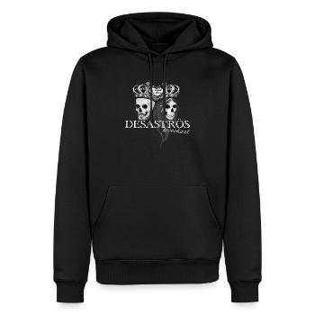 𝔻𝔼𝕊𝔸𝕊𝕋ℝÖ𝕊 𝖕𝖗𝖔𝖛𝖔𝖐𝖆𝖓𝖙 𝖜𝖍𝖎𝖙𝖊 - Männer Premium Bio Hoodie - Schwarz - Vorne - Nico (187cm)