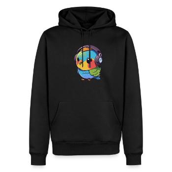 Kawaii Mignon Happy Colorful Bird avec des écouteurs - Sweat à capuche Premium bio Homme - noir - Devant - Nico (187cm)