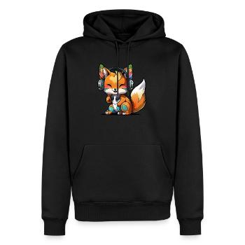 Kawaii Süßer Fröhlicher Bunter Fuchs mit Kopfhörern - Männer Premium Bio Hoodie - Schwarz - Vorne - Nico (187cm)
