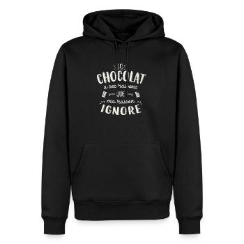 Le chocolat à ses raisons - Sweat à capuche Premium bio Homme - noir - Devant - Nico (187cm)
