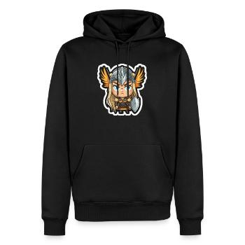 Ingrid, die Beschützerin: Cartoon-Walküre Ingrid - Männer Premium Bio Hoodie - Schwarz - Vorne - Nico (187cm)