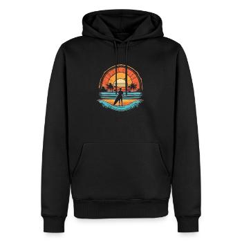surf plage palmier soleil vacances - Sweat à capuche Premium bio Homme - noir - Devant - Nico (187cm)