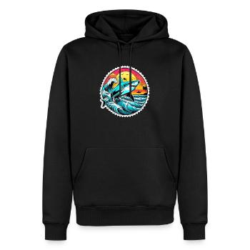 requin et coucher de soleil - Sweat à capuche Premium bio Homme - noir - Devant - Nico (187cm)