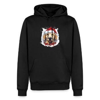 Joyeux Noël avec chien et chapeau de père Noël - Sweat à capuche Premium bio Homme - noir - Devant - Nico (187cm)