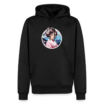 Japanerin im Kimono - Japan - Manga - Männer Premium Bio Hoodie - Schwarz - Vorne - Nico (187cm)