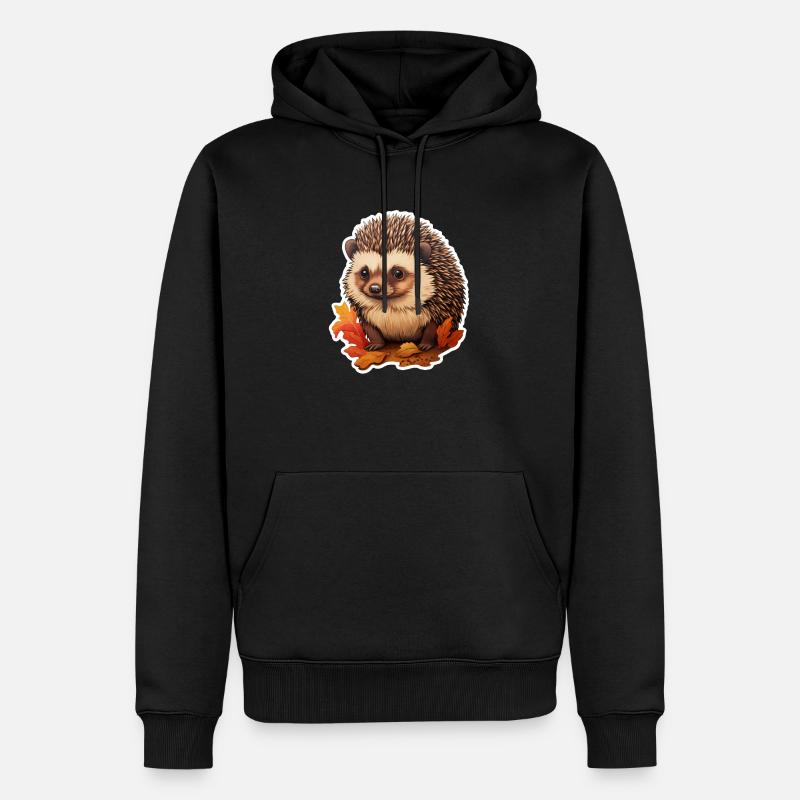 Igel mit Blättern - Männer Premium Bio Hoodie - Schwarz