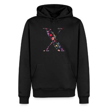 Personalisierter Blumenbuchstabe x - Geschenkidee - Männer Premium Bio Hoodie - Schwarz - Vorne - Nico (187cm)