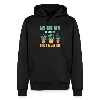 Mon jardin m’appelle et je dois aller à la botanique - Sweat à capuche Premium bio Homme - noir - Devant - Nico (187cm)