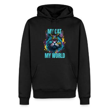 Mon chat, mon monde - Cat Design - Sweat à capuche Premium bio Homme - noir - Devant - Nico (187cm)