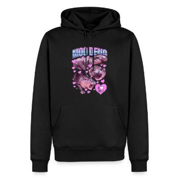 Moo Deng Cute Baby Pygmy Hippo Funny Hippopotamus - Men’s Premium Organic Hoodie - black - Front - Nico (187cm)