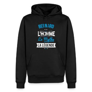 Bernard - L'Homme - Le Mythe - La Légende - Sweat à capuche Premium bio Homme - noir - Devant - Nico (187cm)