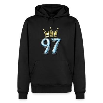 97 Nombre Couronne - Sweat à capuche Premium bio Homme - noir - Devant - Nico (187cm)