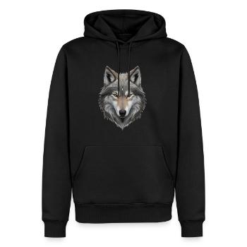 Wolfskopf - Männer Premium Bio Hoodie - Schwarz - Vorne - Nico (187cm)