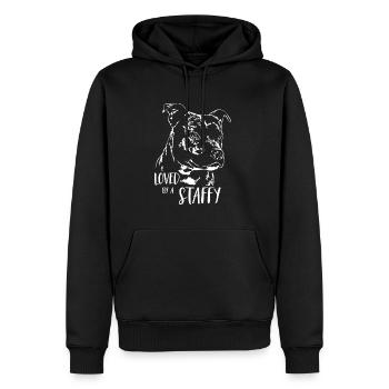 STAFFORDSHIRE BULLTERRIER loved by Staffy Wilsigns - Männer Premium Bio Hoodie - Schwarz - Vorne - Nico (187cm)