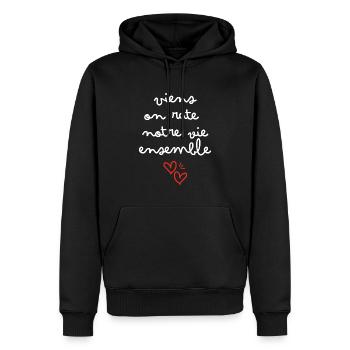 Viens on rate notre vie ensemble - Sweat à capuche Premium bio Homme - noir - Devant - Nico (187cm)