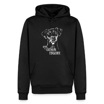 Loved by a German Pinscher Hundespruch Wilsigns - Männer Premium Bio Hoodie - Schwarz - Vorne - Nico (187cm)
