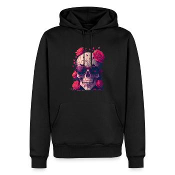 Pop Art Skull with Roses Illustration - Men’s Premium Organic Hoodie - black - Front - Nico (187cm)