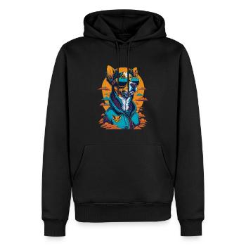 Dog with sunglasses and hoodie illustration - Men’s Premium Organic Hoodie - black - Front - Nico (187cm)
