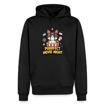 Soirée cinéma parfaite avec chat - Sweat à capuche Premium bio Homme - noir - Devant - Nico (187cm)