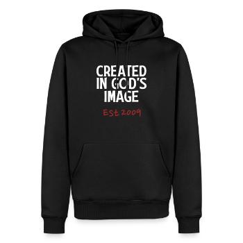 Geschaffen nach Gottes Bild Est 2009 - Männer Premium Bio Hoodie - Schwarz - Vorne - Nico (187cm)
