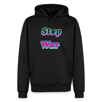 Stop war - Männer Premium Bio Hoodie - Schwarz - Vorne - Nico (187cm)