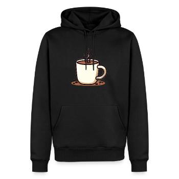 Minimalistischer Kaffee - Dampfender Becher - Männer Premium Bio Hoodie - Schwarz - Vorne - Nico (187cm)