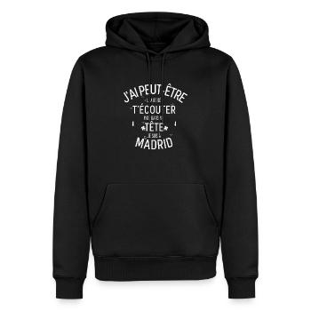 Dans ma Tête je suis à Madrid - Sweat à capuche Premium bio Homme - noir - Devant - Nico (187cm)