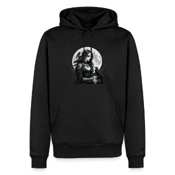 Gothic-Frau mit schwarzen Raben über dem Mond - Männer Premium Bio Hoodie - Schwarz - Vorne - Nico (187cm)