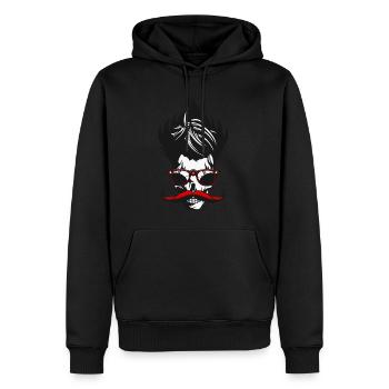 tete de mort moustache crane cheveux coiffure lune - Sweat à capuche Premium bio Homme - noir - Devant - Nico (187cm)