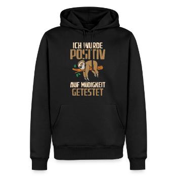 Ich wurde positiv auf Müdigkeit getestet - Männer Premium Bio Hoodie - Schwarz - Vorne - Nico (187cm)