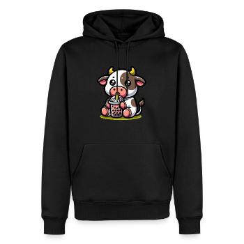 Bubble Tea vache Boba Tea Kawaii cadeau - Sweat à capuche Premium bio Homme - noir - Devant - Nico (187cm)