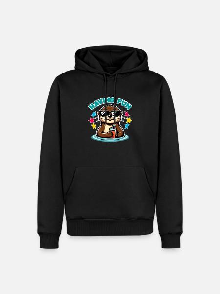 Lustiger Seeotter mit Sonnenbrille erfrischt sich - Männer Premium Bio Hoodie - Schwarz