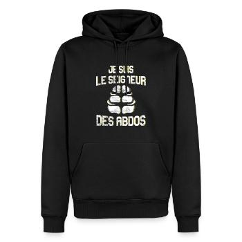 Cadeau Humour Musculation Abdos - Sweat à capuche Premium bio Homme - noir - Devant - Nico (187cm)