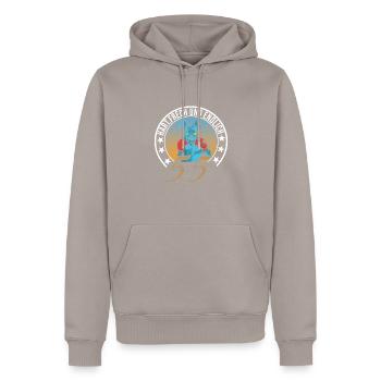 55. Geburtstag - Männer Premium Bio Hoodie - Taupe - Vorne - Nico (187cm)
