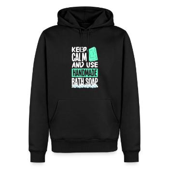 Faire du savon - Sweat à capuche Premium bio Homme - noir - Devant - Nico (187cm)