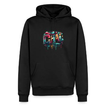 Chai - Männer Premium Bio Hoodie - Schwarz - Vorne - Nico (187cm)