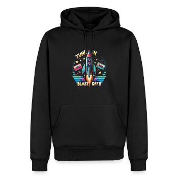 Rocket - Men’s Premium Organic Hoodie - black - Front - Nico (187cm)