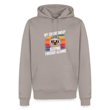 Humour de bureau - Sweat à capuche Premium bio Homme - taupe - Devant - Nico (187cm)