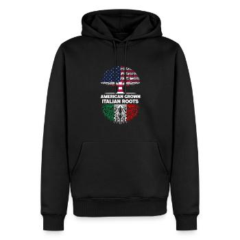 American grown Italian Roots Italien - Männer Premium Bio Hoodie - Schwarz - Vorne - Nico (187cm)