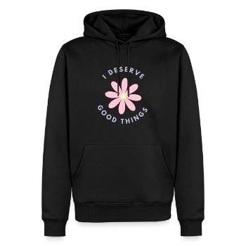 In Deserve Good Things - Men’s Premium Organic Hoodie - black - Front - Nico (187cm)
