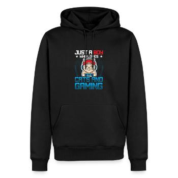 Juste un garçon qui aime les chats et les jeux - Sweat à capuche Premium bio Homme - noir - Devant - Nico (187cm)
