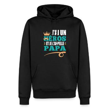 J'ai un héros et je l'appelle papa t-shirt - Sweat à capuche Premium bio Homme - noir - Devant - Nico (187cm)