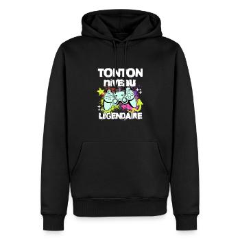 Tonton niveau légendaire t-shirt gamer humour - Sweat à capuche Premium bio Homme - noir - Devant - Nico (187cm)